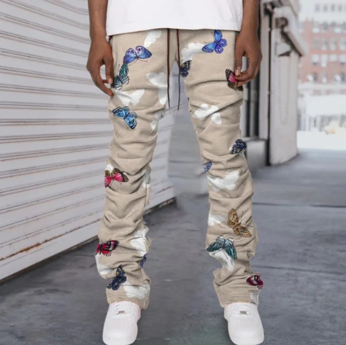 Stretch Butterfly Print Stacked Jeans for Men (Single)