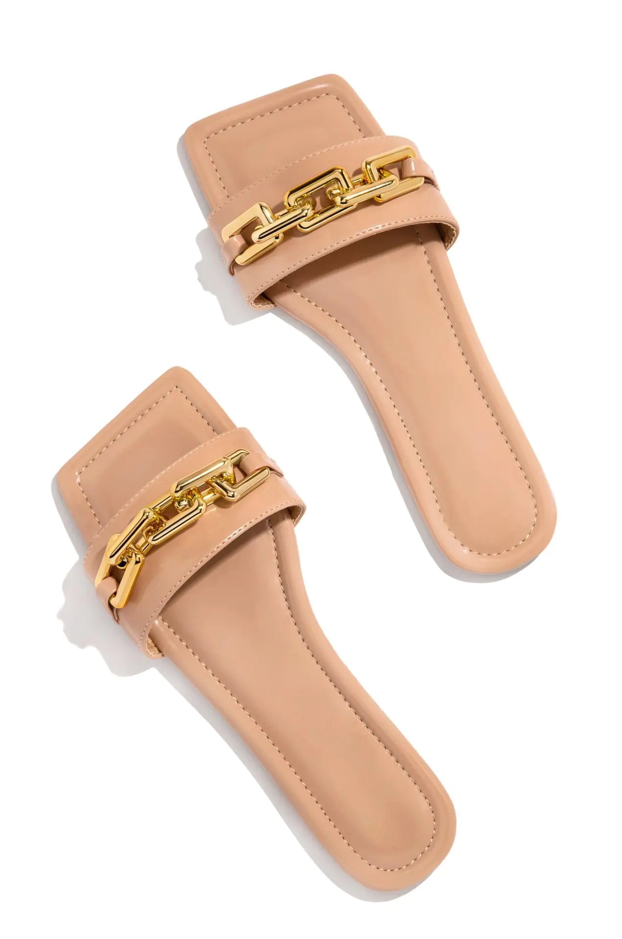 Large Chain Square Toe Women's Flat Shoes