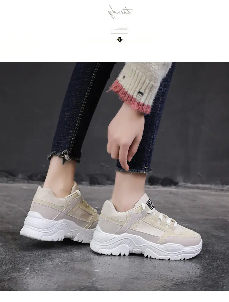 Women's Casual Thick Sole Sneakers - Korean Style