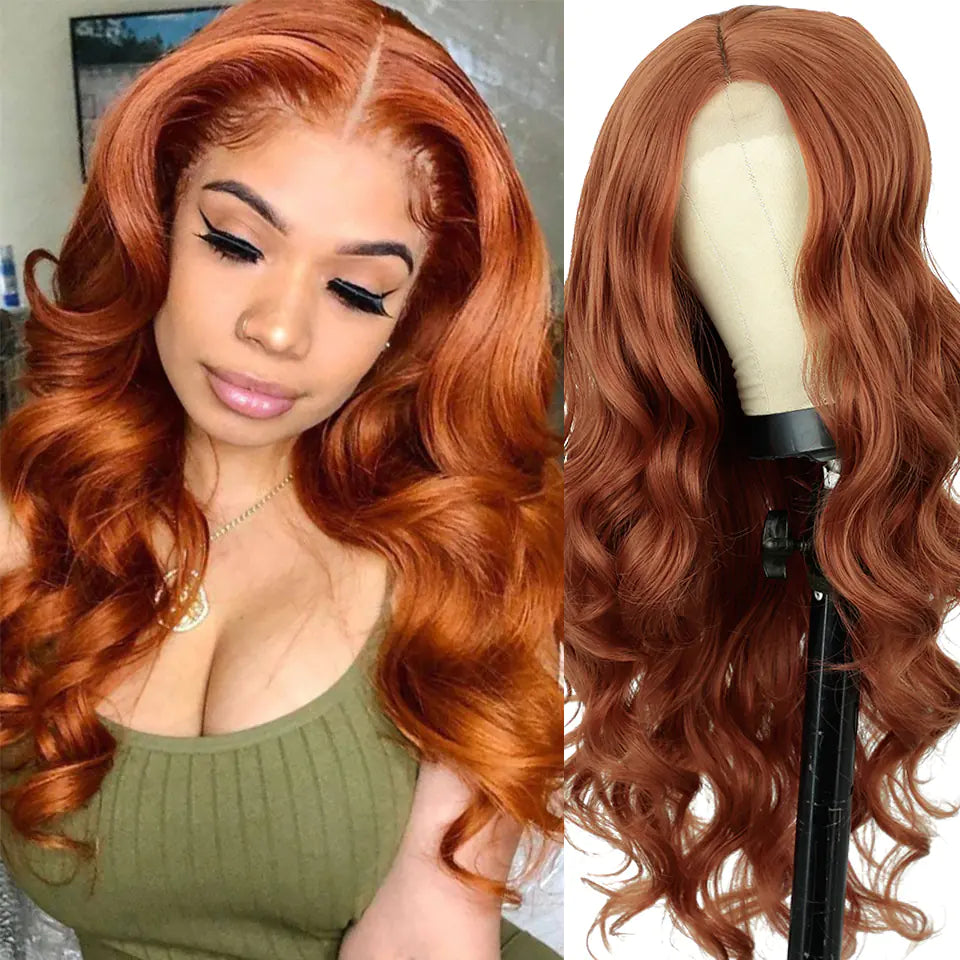 Orange Medium Wavy Curly Synthetic Fiber Wig for Women
