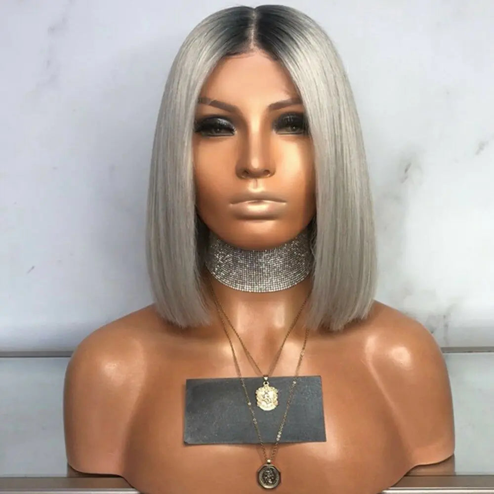 Black and Gray Ombre Bob Wig for Women