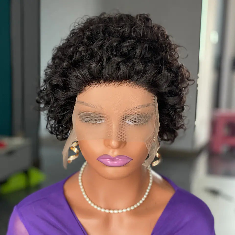 Curly Pixie Cut Lace Wig - Human Hair Short Cap