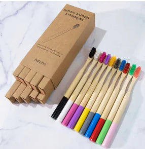 Bamboo Toothbrush Set with Charcoal Bristles (10 pcs)
