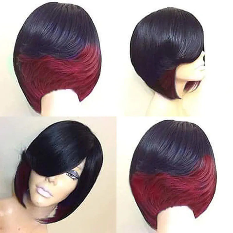 T Color Gradient Short Straight Hair Wig Headgear