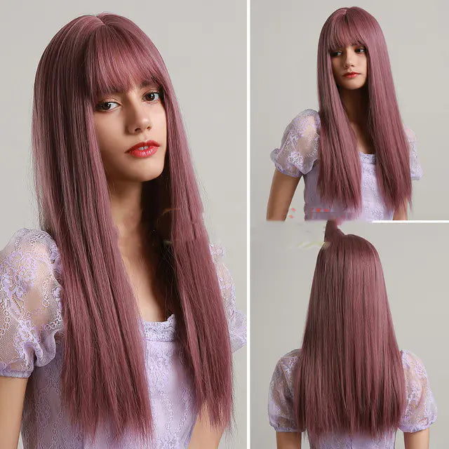 Fashion Long Straight Brown Grey Wig for Women