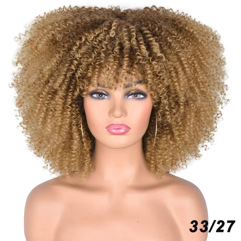 African Black Short Curly Wig in Mixed Colors