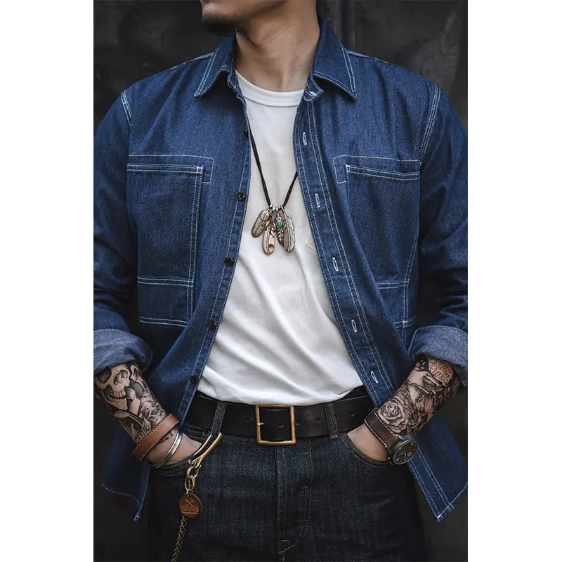 High-Quality Heavy Denim Vintage Work Shirt for Men