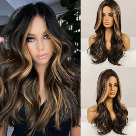 Brown Gradient Long Curly Hair Wig for Women