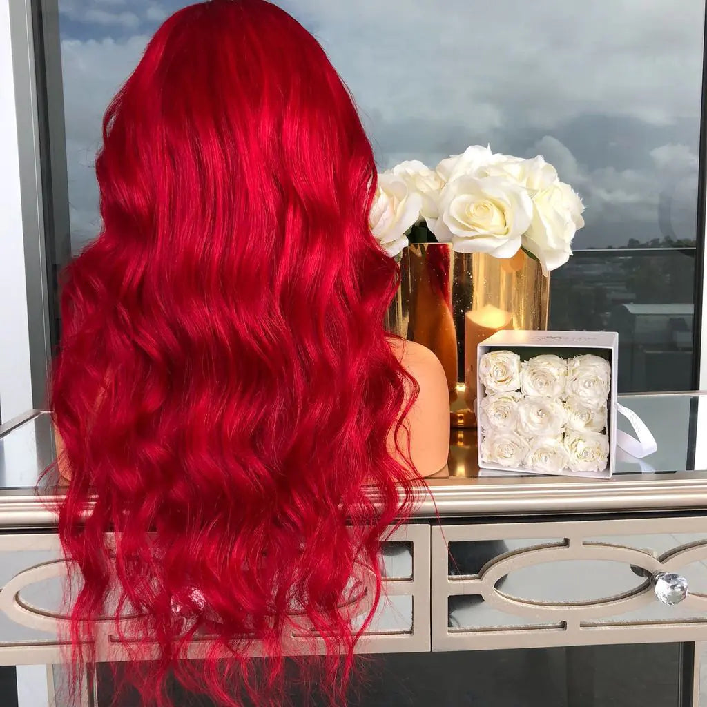 Red Wavy Lace Front Synthetic Wig for Women