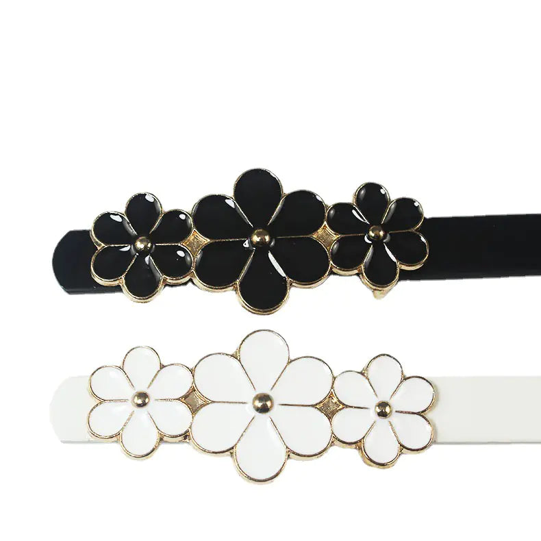 Plum Blossom Buckle Thin PU Belt for Women