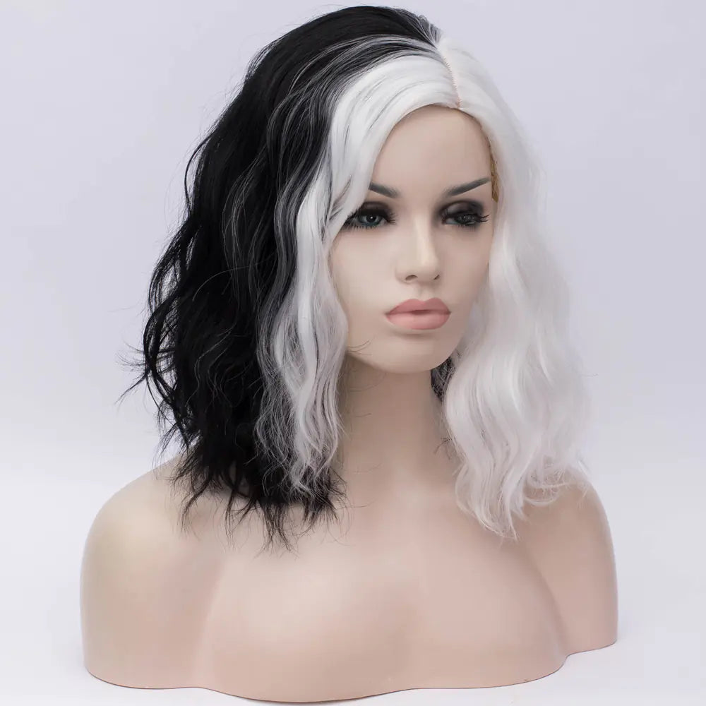 Black and White Medium-Length Curly Wig