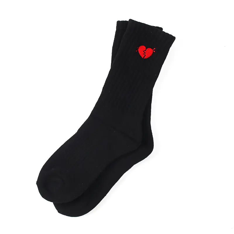 Heartbroken Street Mid Tube Embroidered Sports Socks