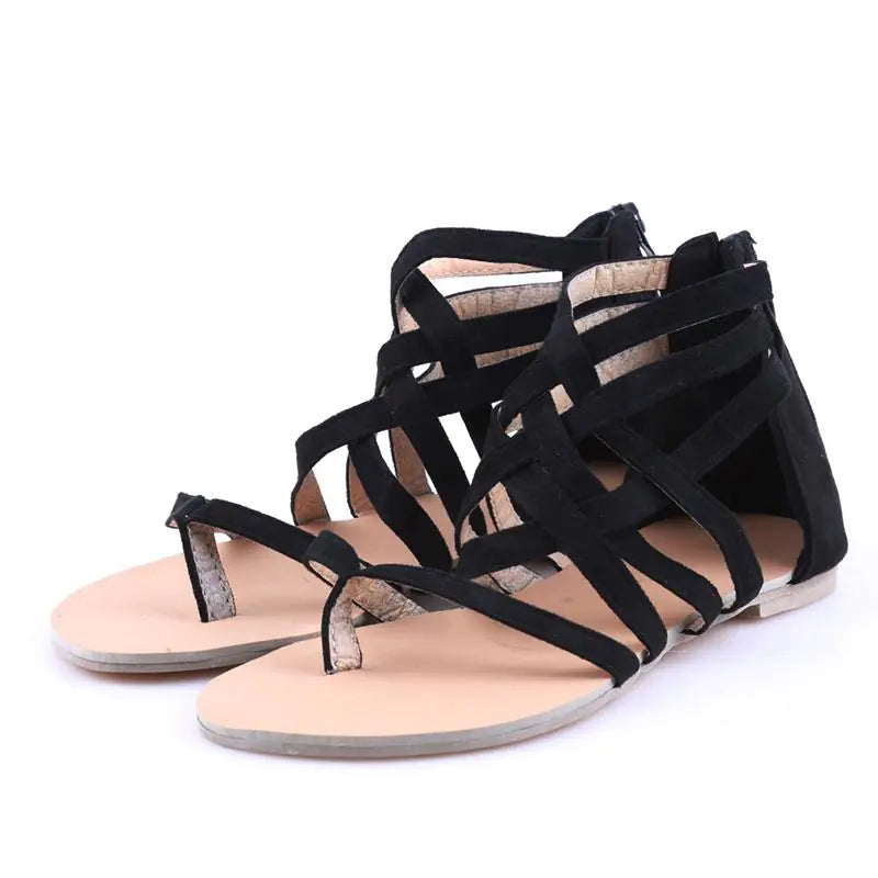 Black Roman Sandals for Women - Hollow Flat Design