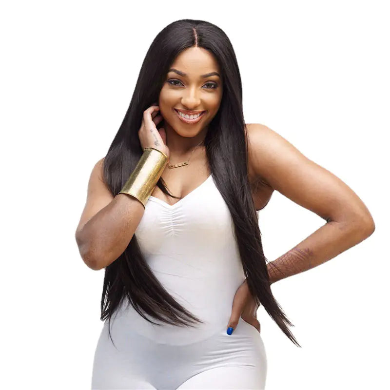 Black Mid-section Full Top Synthetic Fiber Wig