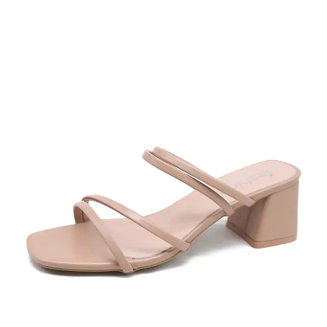 Elegant Women's Square Heel Cross-Tied Leather Sandals