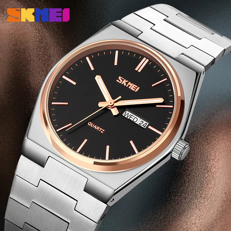 Stylish Men's Steel Band Quartz Watch with Calendar