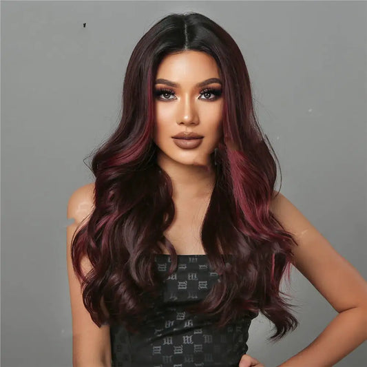 Reddish Brown Middle Long Curly High-Temp Silk Wig