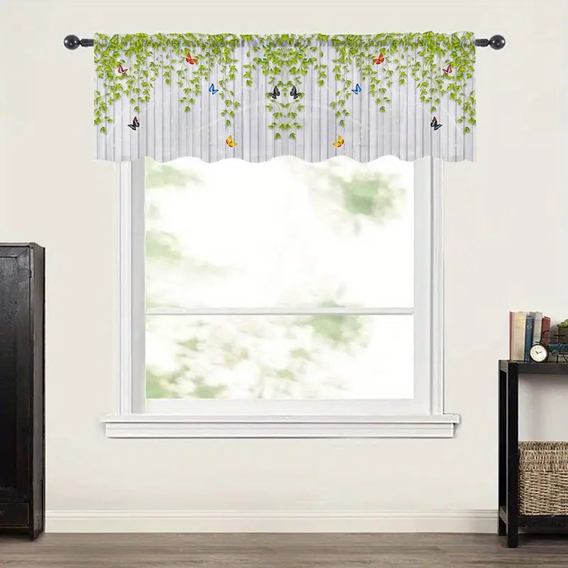 Butterfly Green Leaf Semi-Sheer Curtain with Rod Pocket