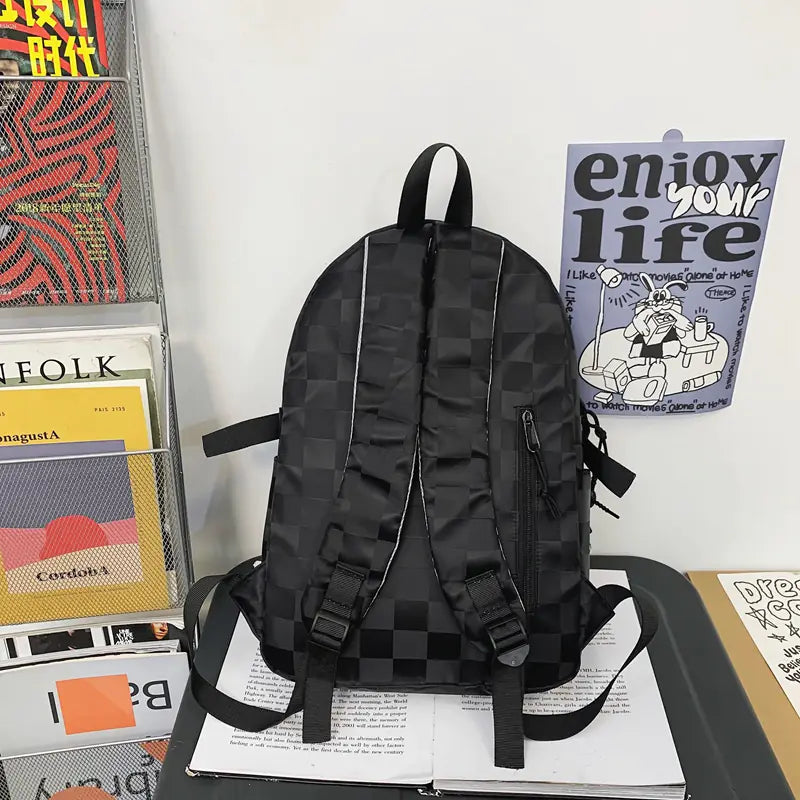 Plaid Nylon School and Travel Backpack for Women