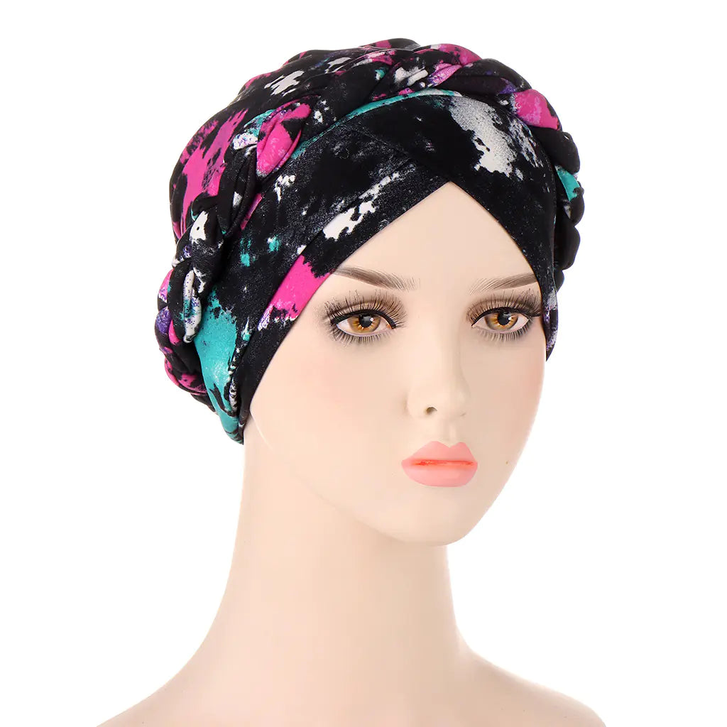 Tie-Dyed Short Braid Hair Turban Hat