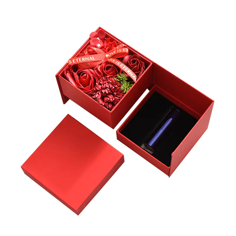 Rotating Double-layer Rose Jewelry Gift Box with Preserved Flowers