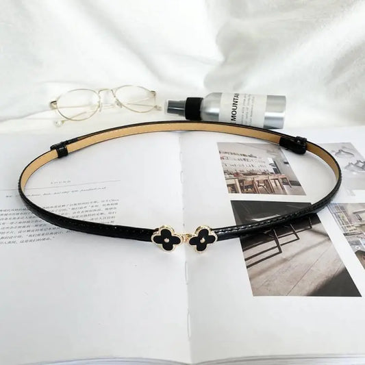 Korean Style Women's Waist Belt with Clover Buckle