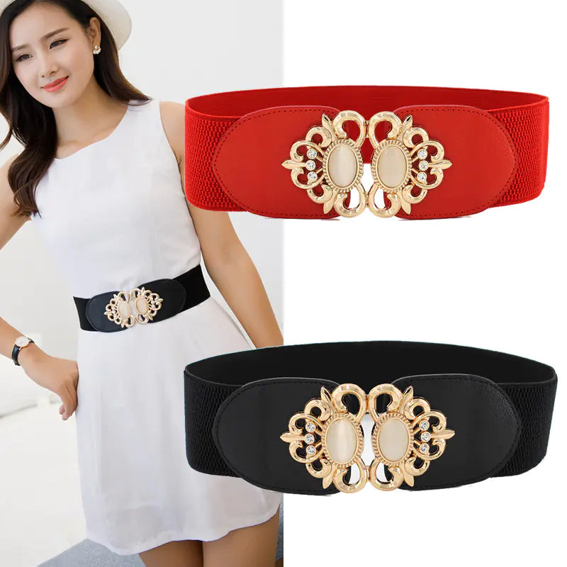 Fashionable Women's Elastic Waist Belt with Cat Eye Stones