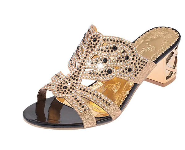 Luxurious Sandals with Stones and Chunky Heel (One Pair)