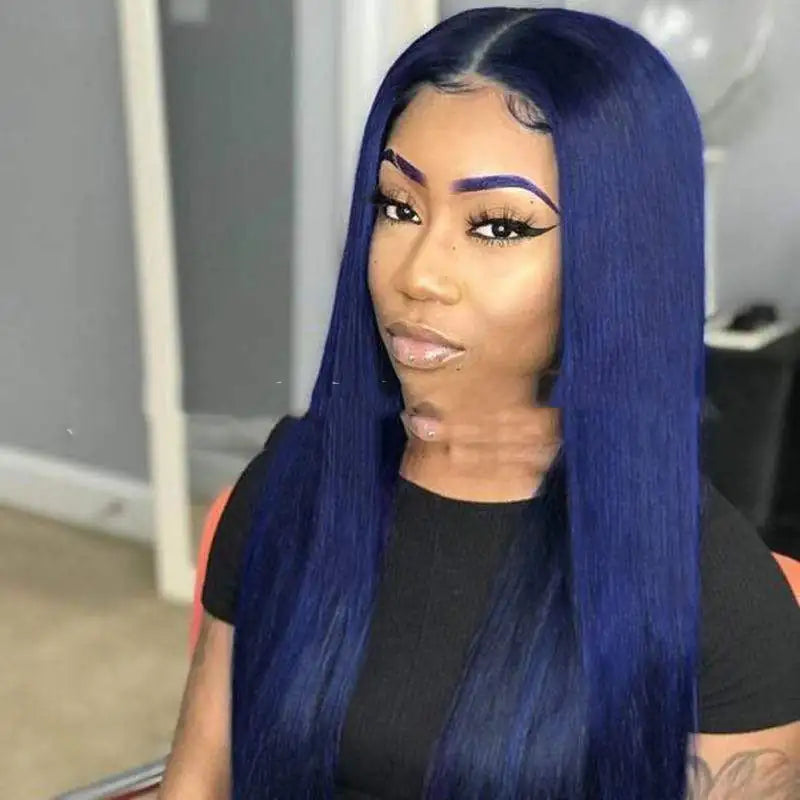 High-Temperature Silk-Dyed Blue Mid-Length Straight Hair