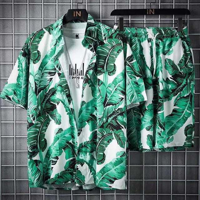 Men's 3D Printed Retro Ethnic Beach Shirt Set