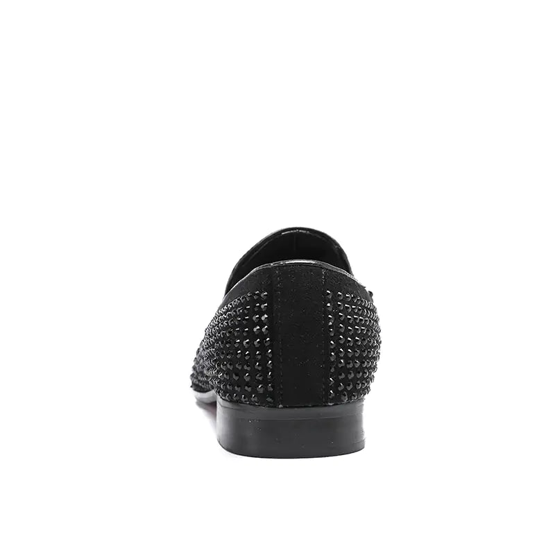 Men's Pointed Leather Shoes with Rhinestones for Stylists