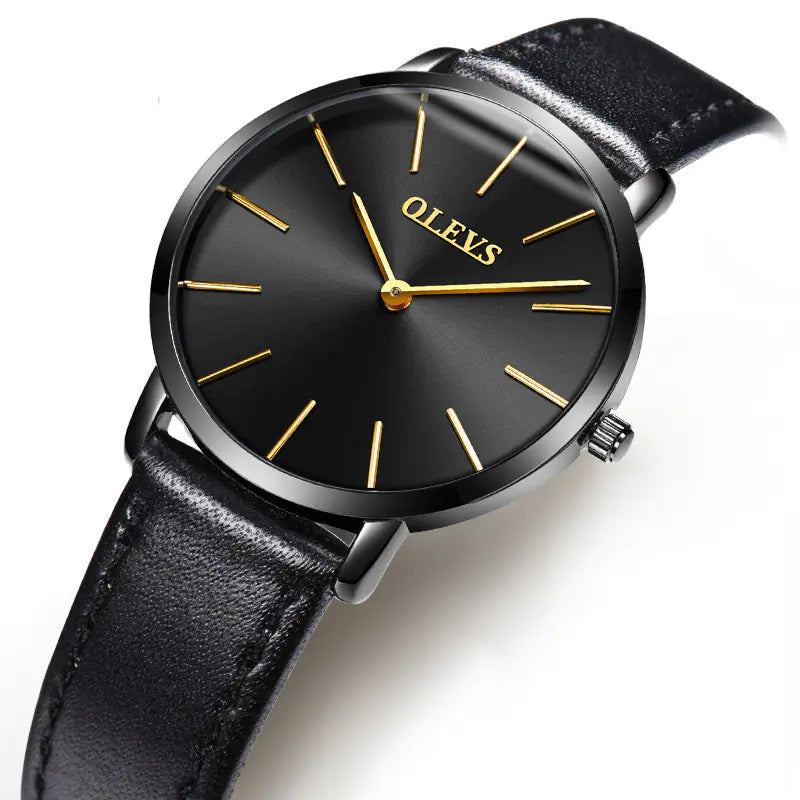 Slim Quartz Watch Set with Leather Couple's Design