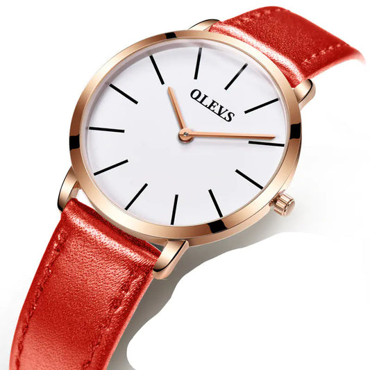 Slim Quartz Watch Set with Leather Couple's Design