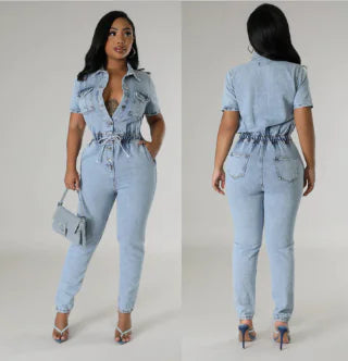 Ventule Wash Denim Jumpsuit (One Set) W-0166013