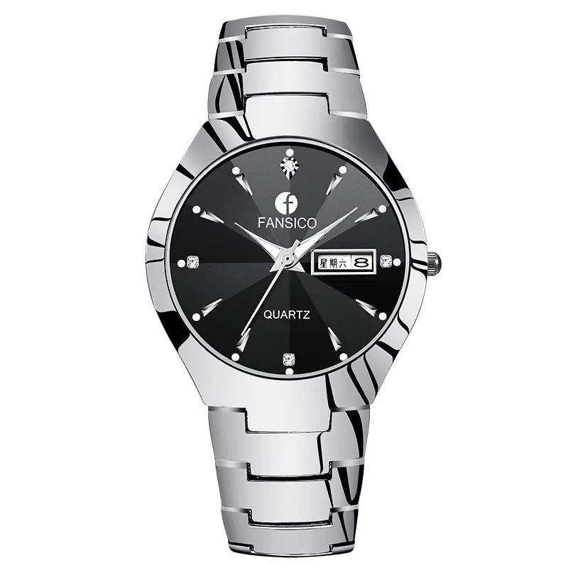 Men's Tungsten Steel Watch with Dual Calendar Feature