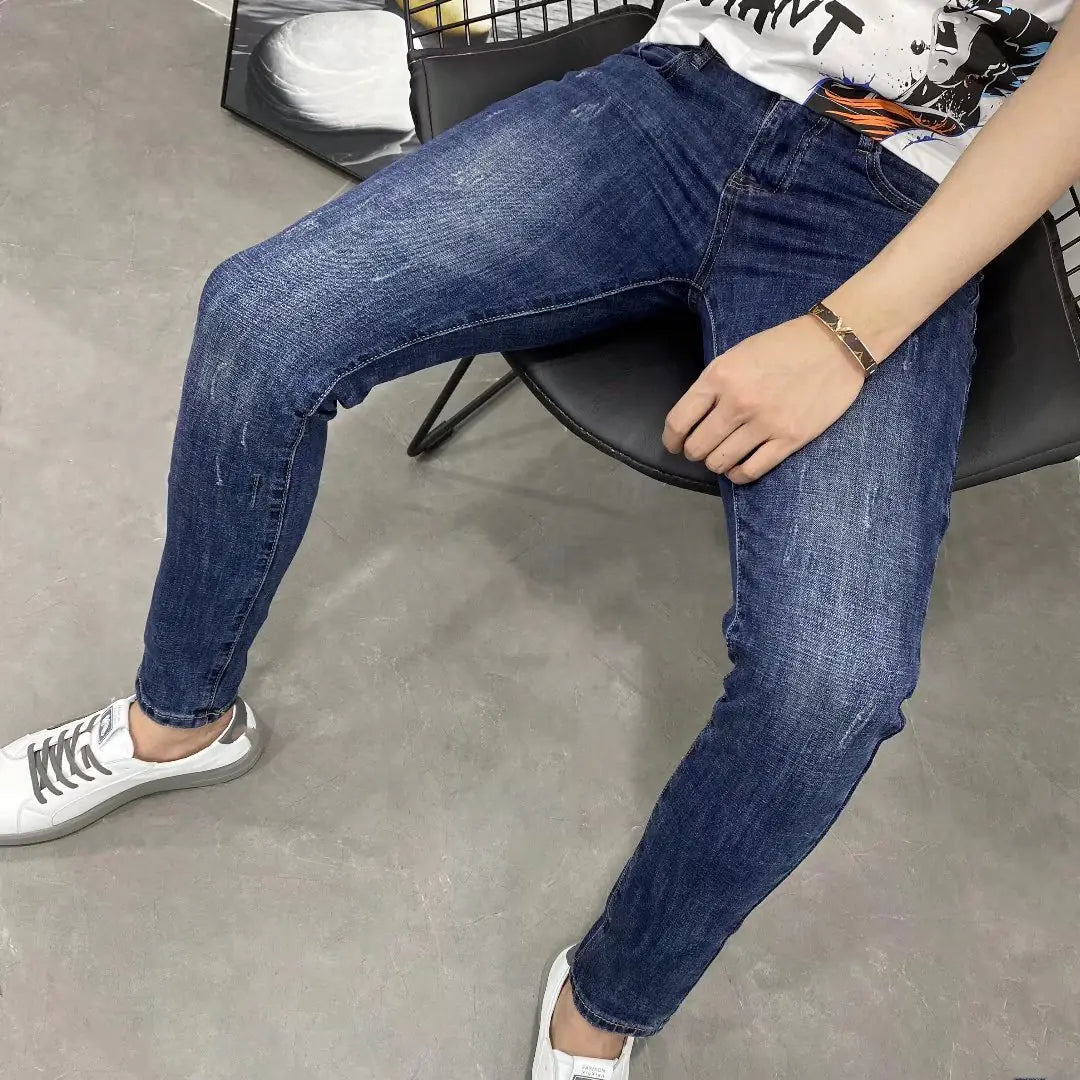 Slim Fit Dark Blue Nine-Point Men's Jeans