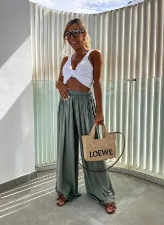 High-Waisted Floor-Length Pants (One Piece)