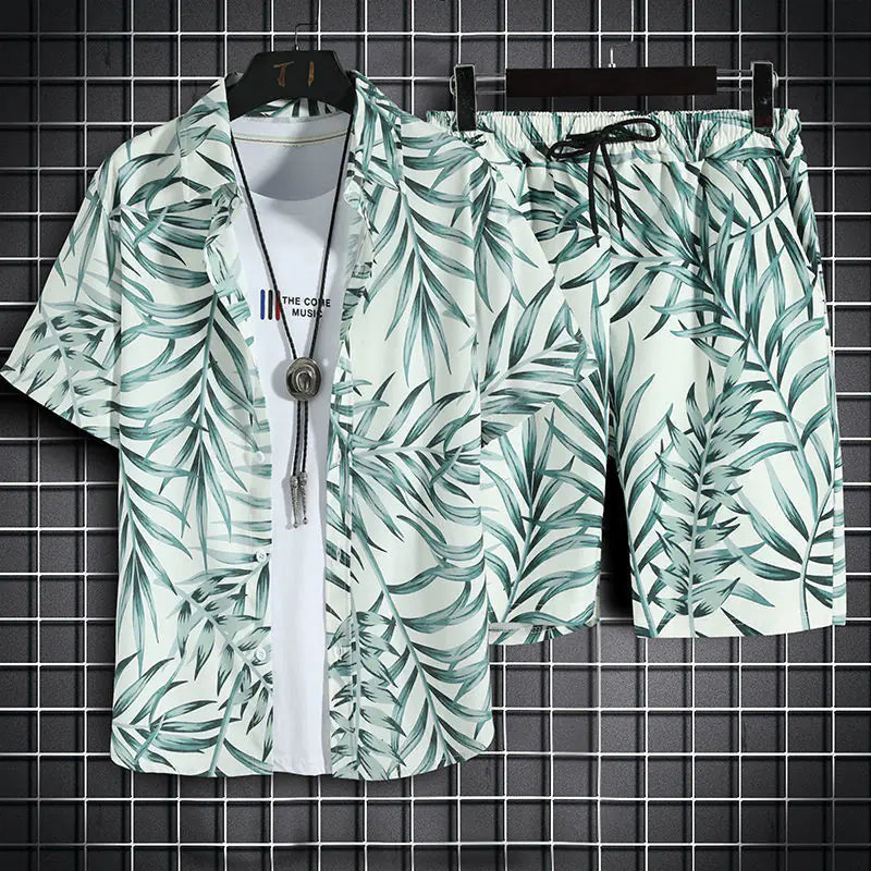 Men's 3D Printed Retro Ethnic Beach Shirt Set