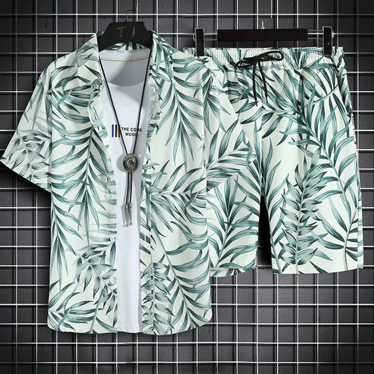 Men's 3D Printed Retro Ethnic Beach Shirt Set