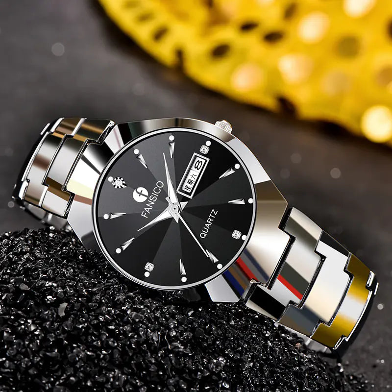 Men's Tungsten Steel Watch with Dual Calendar Feature