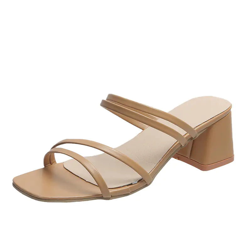 Elegant Women's Square Heel Cross-Tied Leather Sandals