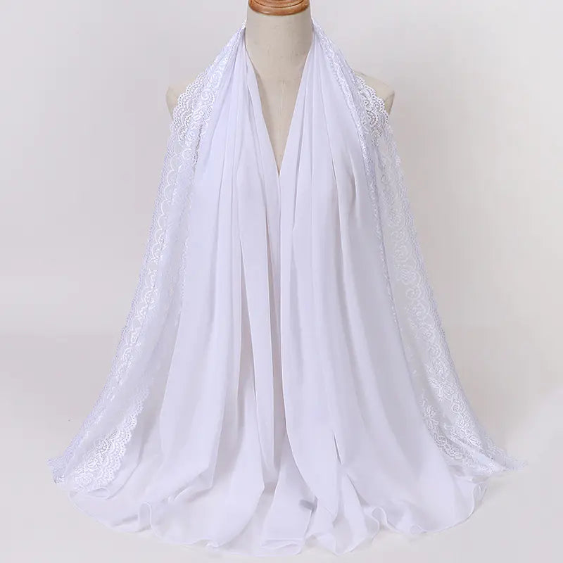 Summer Pearl Chiffon Lace Women's Head Scarf for Travel