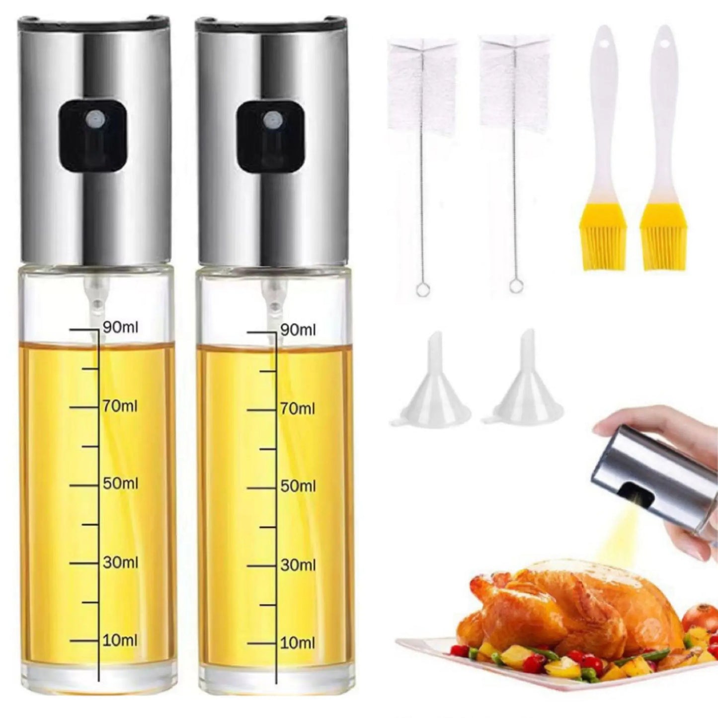 Stainless Steel Oil Spray Bottle Set with Brush and Funnel