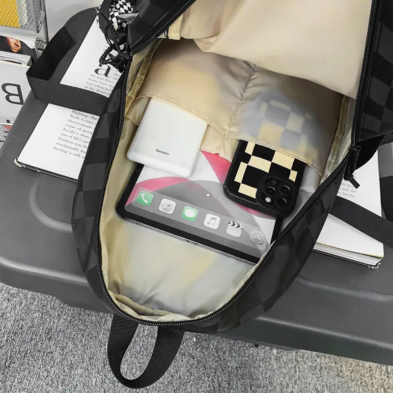 Plaid Nylon School and Travel Backpack for Women