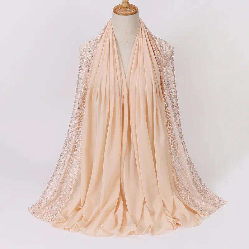 Summer Pearl Chiffon Lace Women's Head Scarf for Travel