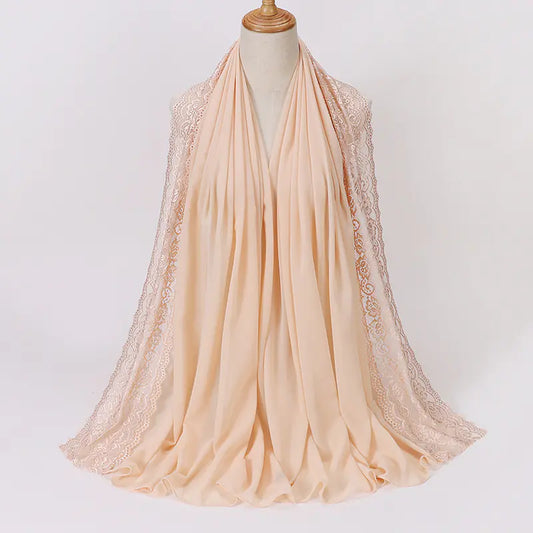 Summer Pearl Chiffon Lace Women's Head Scarf for Travel