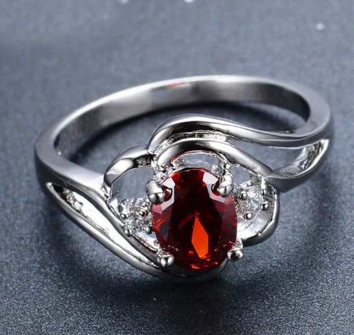 Black Gold Garnet Heart Ring with Zircon Accents