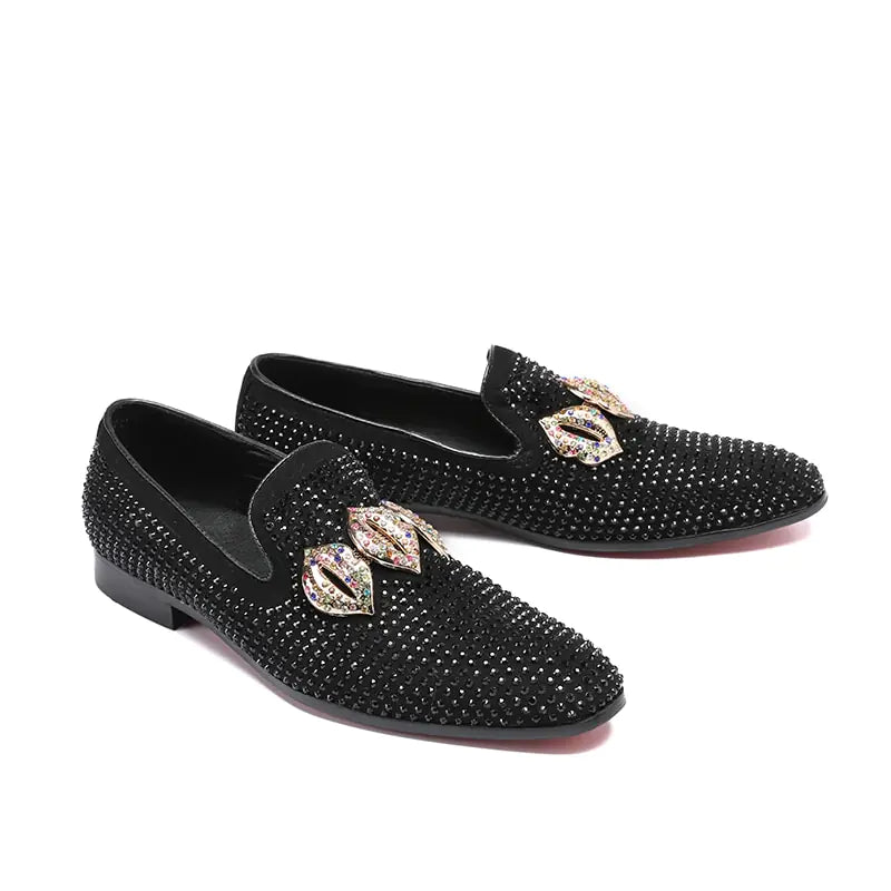 Men's Pointed Leather Shoes with Rhinestones for Stylists