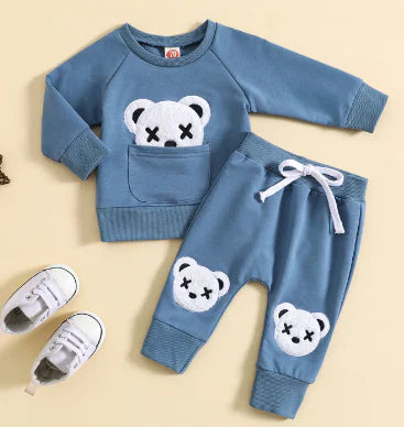 Tony Bear Embroidered Sweatshirt Set (One Set)