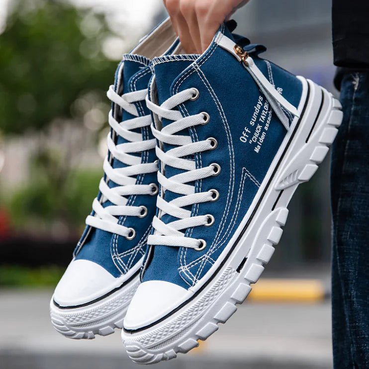 Men's High Top Canvas Sneakers in Blue and Black